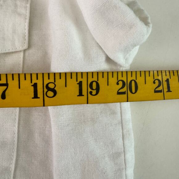 L'ACADEMIE Top Medium Safari Crop Revolve Button Front Shoulder Epaulettes Linen - Picture 13 of 14